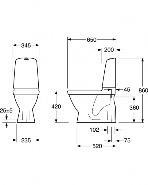 WC-istuin Nautic 1500 piilo S-lukko, 2-H, soft close kansi, Hygienic Flush