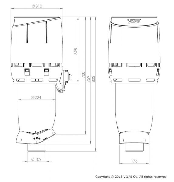 Huippuimuri Vilpe Eco 110P/700 Flow vaaleanharmaa