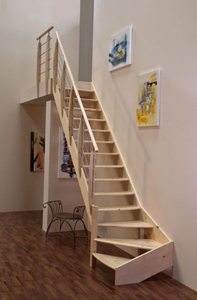 Wooden stairs Minka Classic Turn, Left L-type, spruce, 2870 x 850mm, DIY