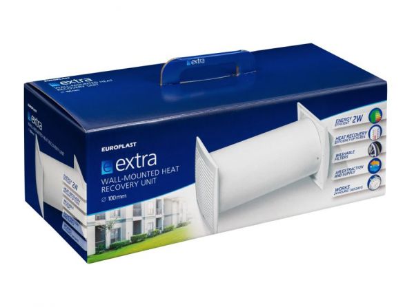 Wall mounted HRU Europlast E-Extra EER100S, white, with wall switch