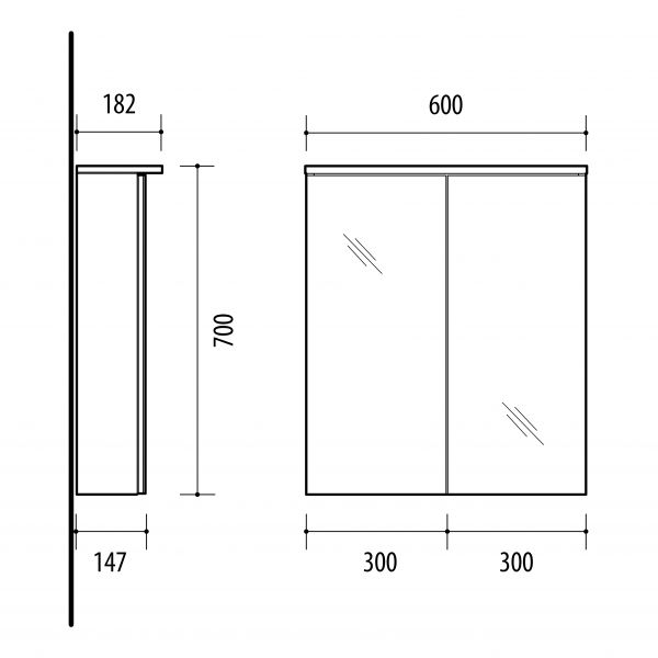 Kiba LOOK60 led panel peilikaappi mitat