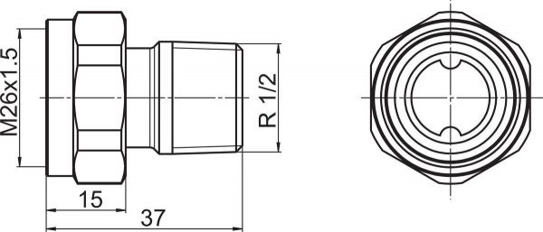 Patteriventtiilin liitin Oras Stabila 443815 DN15 kova, 1/2"