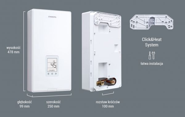 Vedenlämmitin Kospel PPE4, LCD näytö, 10-24kW, läpivirtaus, käyttövedelle, 3vaihe