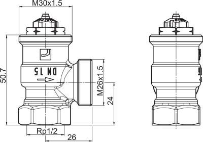 Patteriventtiilirunko Oras Stabila kulma 15