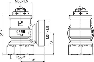 Patteriventtiilirunko Oras Stabila kulma 20