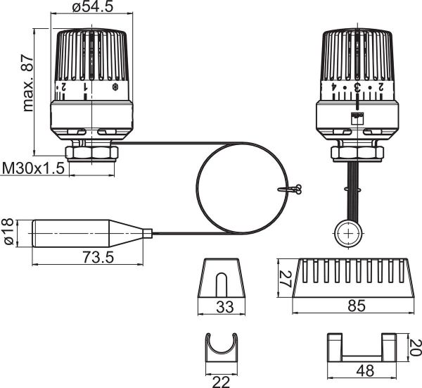 Termostaattiosa Oras Stabila Pro 443002 irtoanturilla 2M, lattia